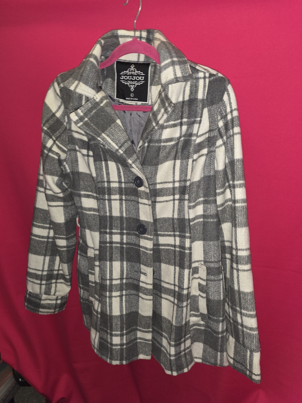 Jou Jou Gray and White Plaid Peacoat
